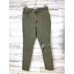 We The Free Women’s 28 Green Button Fly Distressed Medium Weight Denim Jeans